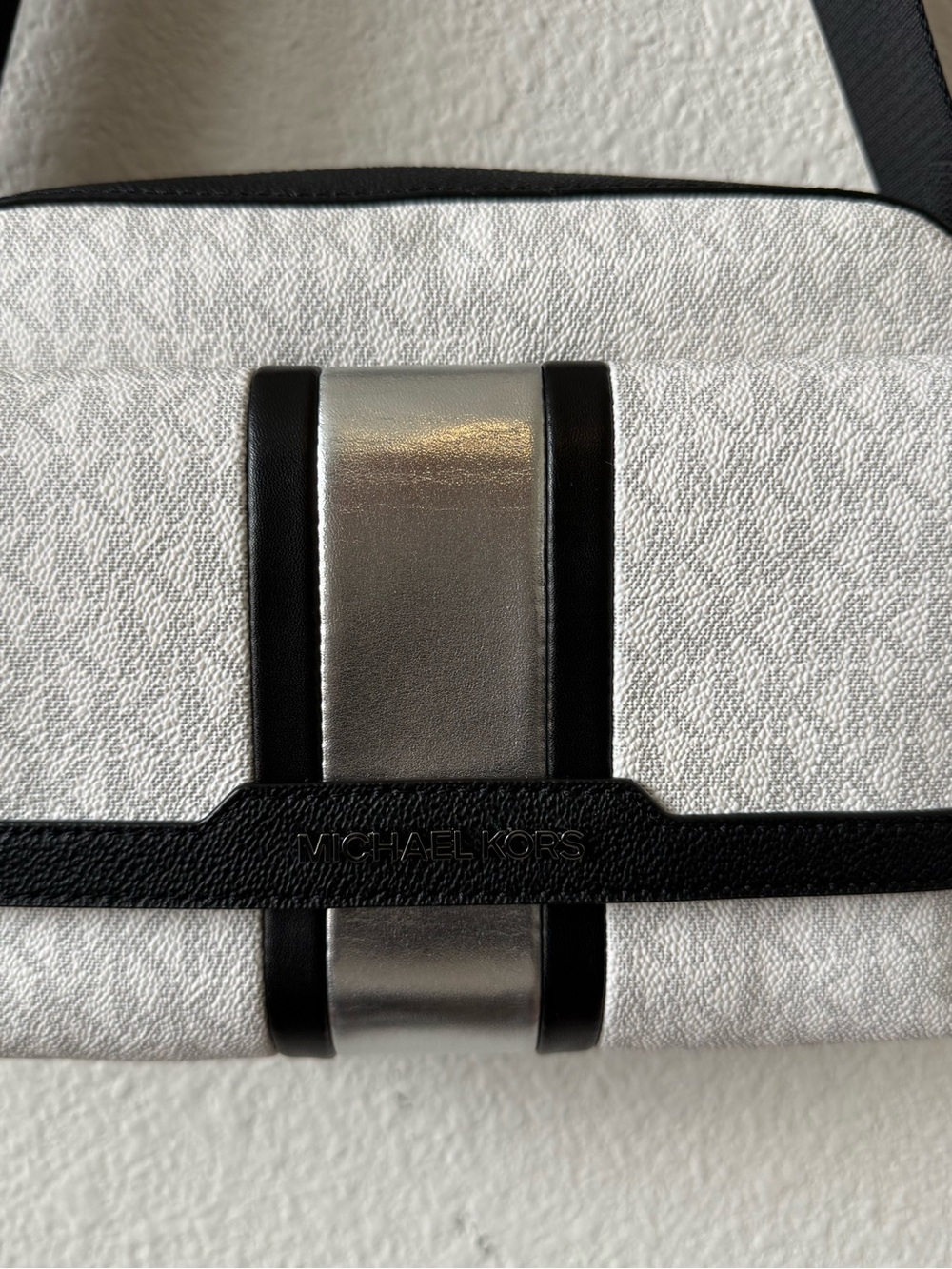 Michael Kors White Logo Crossbody with Black Trim and Silver Accent - Picture 5 of 9